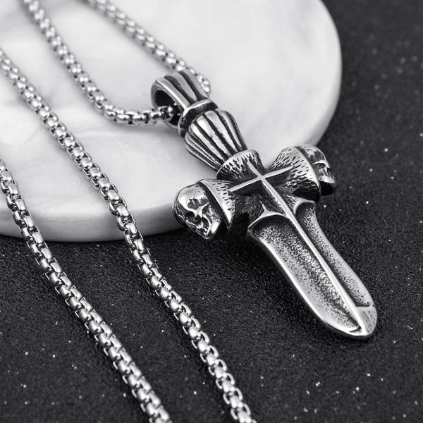 ネックレス 十字架 髑髏 クロス 十字 レトロ メンズ レディース シルバー ペンダント かっこいい...