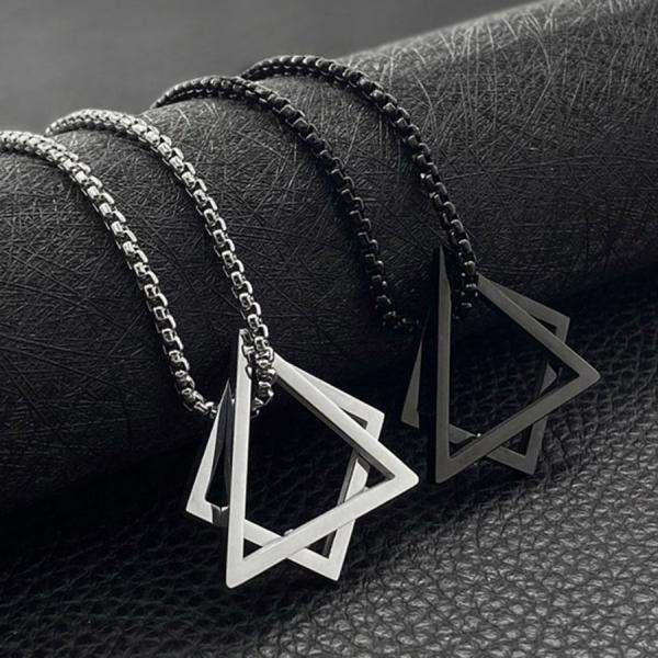 ネックレス 三角 トライアングル スクエア 韓国アクセ デザイン メンズ レディース シルバー 黒 ...