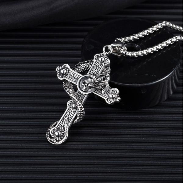 ネックレス ドラゴン 龍 十字架 クロス 十字 髑髏 レディース メンズ シルバー ペンダント おし...