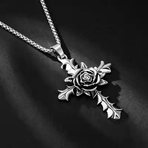 クロス ネックレス 十字 薔薇 十字架 ペンダント メンズ レディース シルバー かっこいい バラ ...
