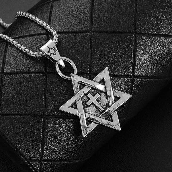 ネックレス 六芒星 6芒星 十字 お守り 魔除け メンズ レディース シルバー ペンダント かっこい...