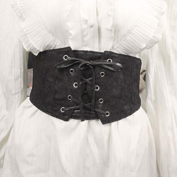 レディース ベルト ワイドベルト 太いベルト レース 装飾 ロリータ ファッション コルセット レザ...