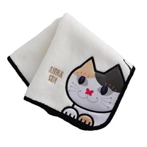 アップリケキャット　ミニタオルハンカチ (ホワイト)
