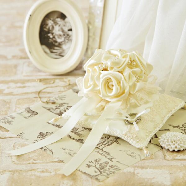 プレミアム・ローズブーケのリングピロー 手作りキット バラ 薔薇 サテンリボン 結婚式 ハンドメイド...