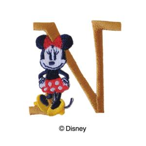 ディズニー ミニーマウス イニシャルワッペン・N 3.8×4cm アップリケ アイロン シール 手芸 刺しゅう 刺繍 手作り 子供 入学 入園 Minnie Disney yp