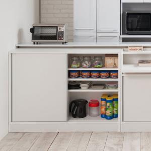 カウンター下収納 120 引戸 ホワイト 日本製 完成品 木製 おしゃれ キャビネット 薄型 収納棚 食器棚 白 リビング ダイニング 爆買 お中元