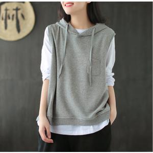 ベスト レディース おしゃれ カットソーベスト ジレ フーテッドベスト トップス レディース ベスト プルオーバー パーカーベスト スウェット  大きいサイズ