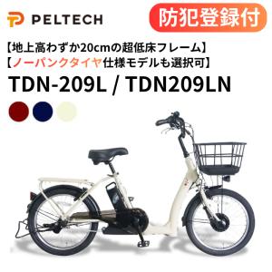 防犯登録付き 完成納品 またぎやすい 電動アシスト自転車 超低床フレーム TDN-209L TDN-209LN ローステップ 20インチ PELTECH ペルテック ノーパンク パンクレス｜上質家具のファンタス ヤフー店