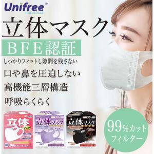 マスク 不織布 30枚 女性用 立体マスク 超立体 マスク工業会認定 日本カケン認証あり PFE99%カット 伸縮性 3層