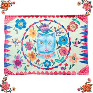 ナタリー・レテ ダブル・レイヤー・ブランケット ブルー・キャット　青猫のふわふわ二層毛布