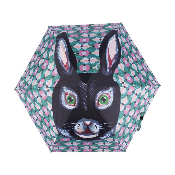 ナタリー・レテ フォールディング・アンブレラ レグリース　黒ウサギの折りたたみ晴雨兼用傘