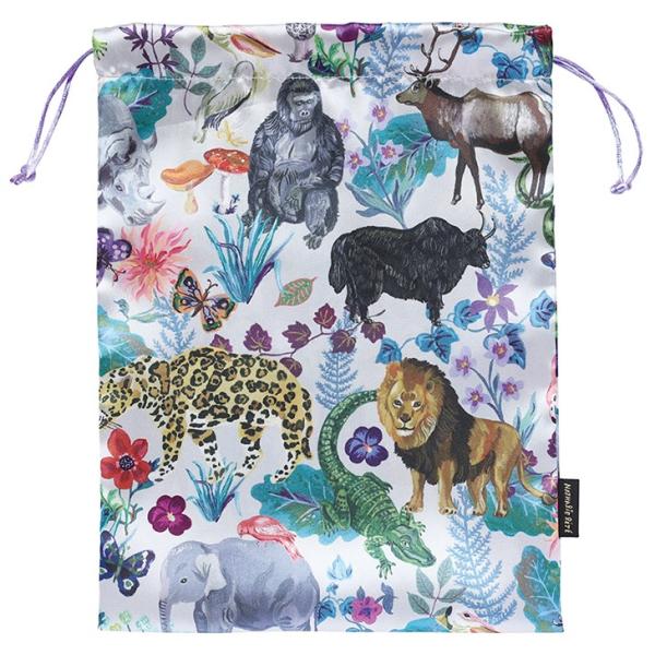 ナタリー・レテ サテン・ドローストリングポーチ ジャングル　野生動物たちの巾着