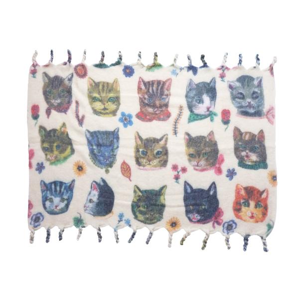 ナタリー・レテ シャギー・ブランケット・ストール キャッツ アイヴォリー　猫たちのふわもこ毛布 ペイ...