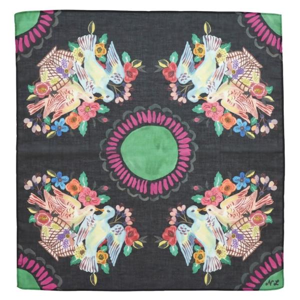 ナタリー・レテ ラージ・ハンカチ トゥー・バーズ　つがい鳥のミニ・コットンスカーフ