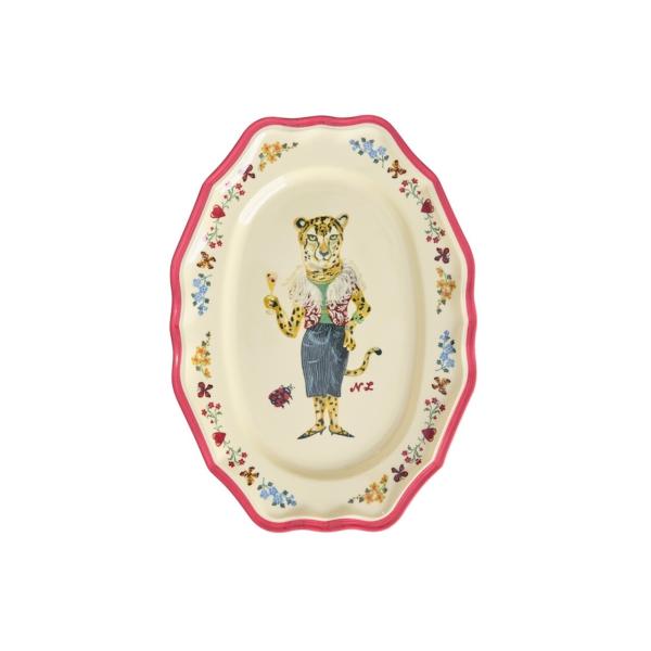 ナタリー・レテ メラミン・サービング・ディッシュ レオパルド レッド　レオパルド淑女のロング・プレー...