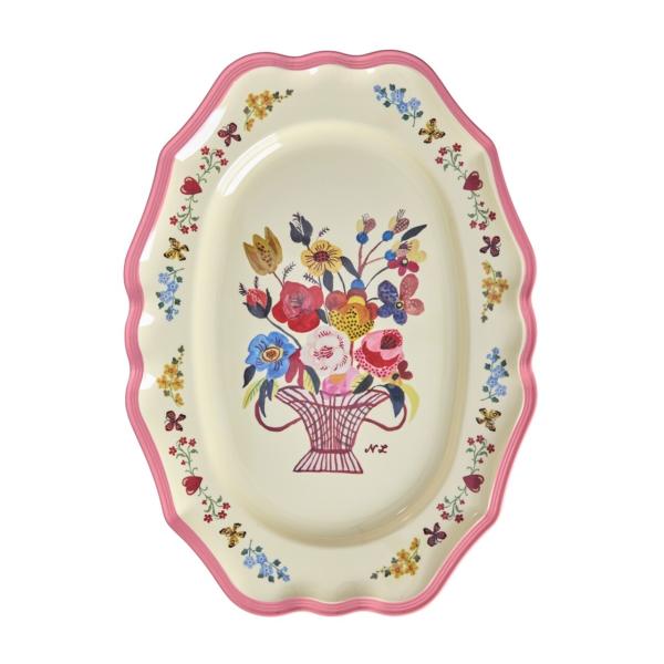 ナタリー・レテ メラミン・ラージ・サービング・ディッシュ フラワーズ＆ヴェイス ピンク　生け花のビッ...