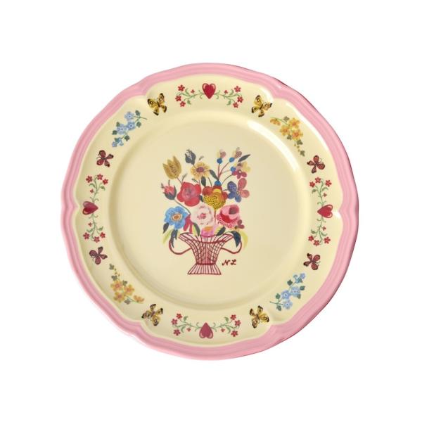 ナタリー・レテ メラミン・サイド・プレート フラワーズ＆ヴェイス ピンク　生け花のミディアム・プレー...