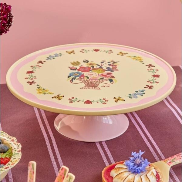 ナタリー・レテ メラミン・ケーキ・スタンド フラワーズ＆ヴェイス ピンク　生け花のデザート・スタンド