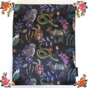 ナタリー・レテ サテン・ドローストリングポーチ フォレスト　森の動物たちの巾着