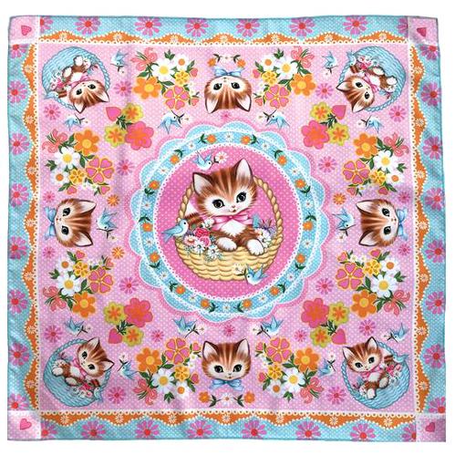 WU&amp;WU フィオナ・ヒューイット ピンク・キャット・シルキースカーフ 90cm