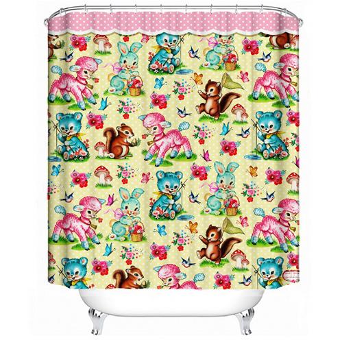 WU&amp;WU フィオナ・ヒューイット キュート・アニマルズ・シャワー・カーテン