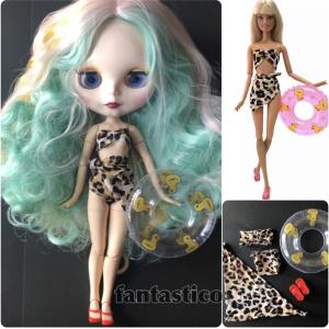 バービー人形用ドール用アウトフィット♪ビキニ水着とパレオ、サンダル、浮き輪の5点セット☆ブライスドールにも♪