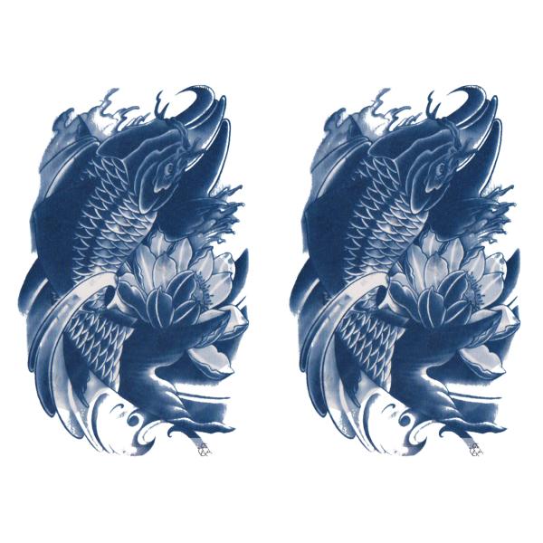 ジャグアタトゥー タトゥーシール 2週間で消えるタトゥー ヘナタトゥー 本物志向 鯉 蓮 2枚セット
