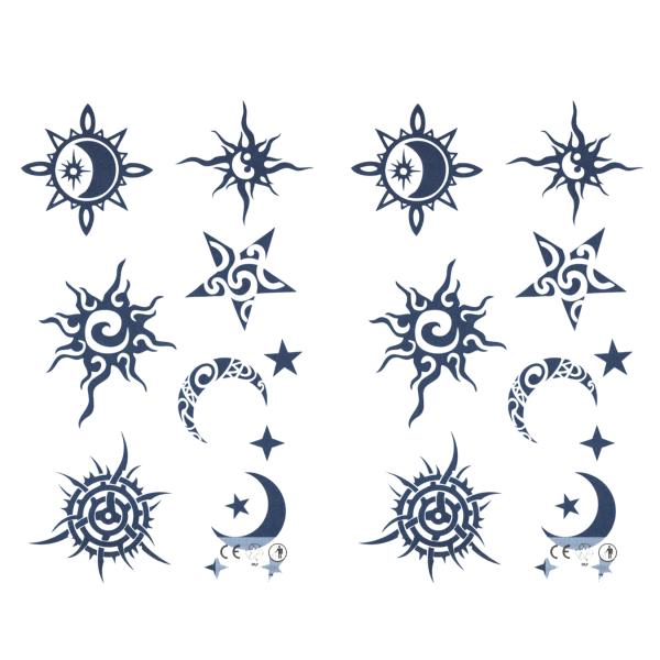 ジャグアタトゥー タトゥーシール 2週間で消えるタトゥー ヘナタトゥー 本物志向 太陽 月 星 2枚...