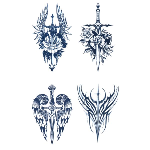 ジャグアタトゥー タトゥーシール 2週間で消えるタトゥー ヘナタトゥー 本物志向 剣 十字架 クロス...