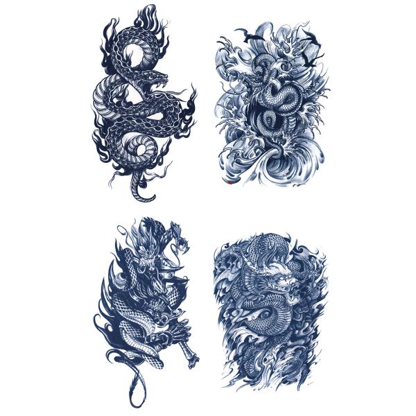 ジャグアタトゥー タトゥーシール 2週間で消えるタトゥー ヘナタトゥー 本物志向 龍 4枚セット