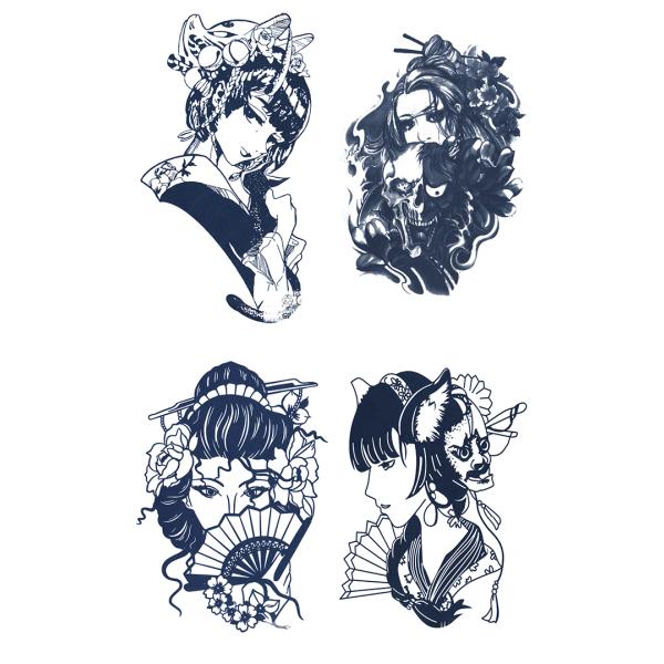 ジャグアタトゥー タトゥーシール 2週間で消えるタトゥー ヘナタトゥー 本物志向 和服美女 4種4枚