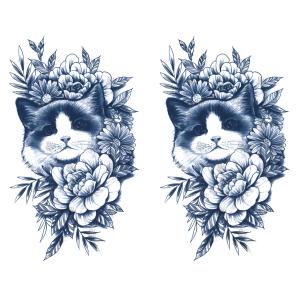 ジャグアタトゥー タトゥーシール 2週間で消えるタトゥー ヘナタトゥー 本物志向 猫 花 2枚セット