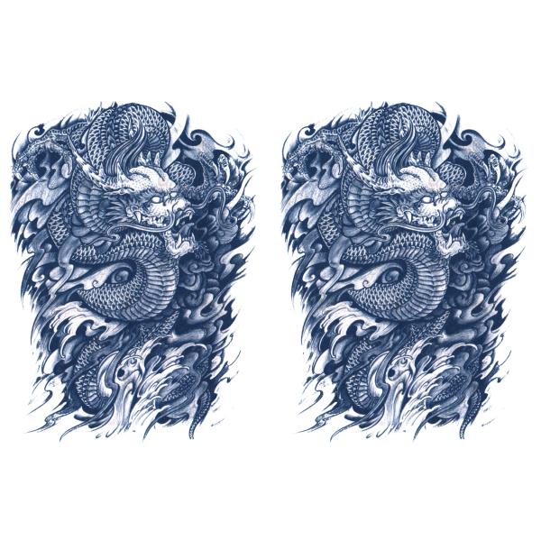 ジャグアタトゥー タトゥーシール 2週間で消えるタトゥー ヘナタトゥー 本物志向 龍 2枚セット