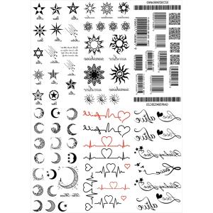 タトゥーシール バーコード 英文字 星 月 太陽 ハート