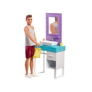 バービー ケン シェービング プレイセット ドール 人形 ひげ剃り 洗面台 Barbie Bathroom-Themed Playset with Shaving Ken Doll (FYK53)｜far-out