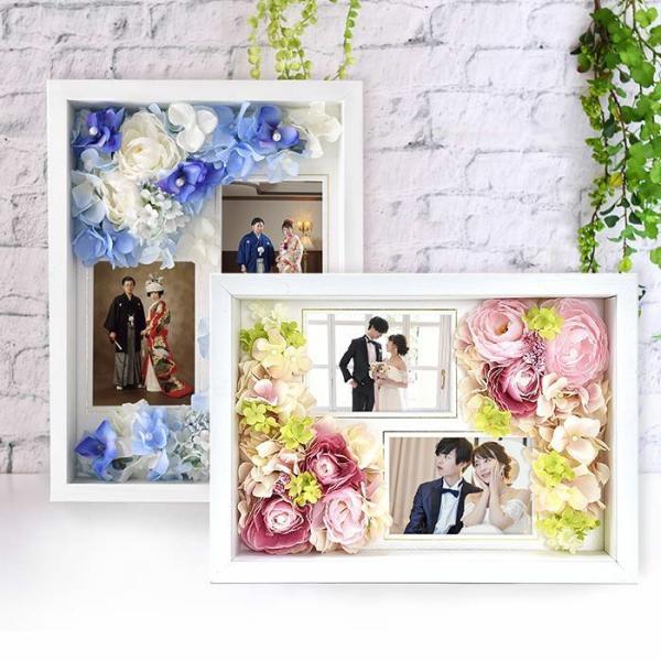 結婚式 両親贈呈品 / 即日出荷可 お花アレンジ付フォトフレーム［リボンゴム付］ / 両親へのプレゼ...