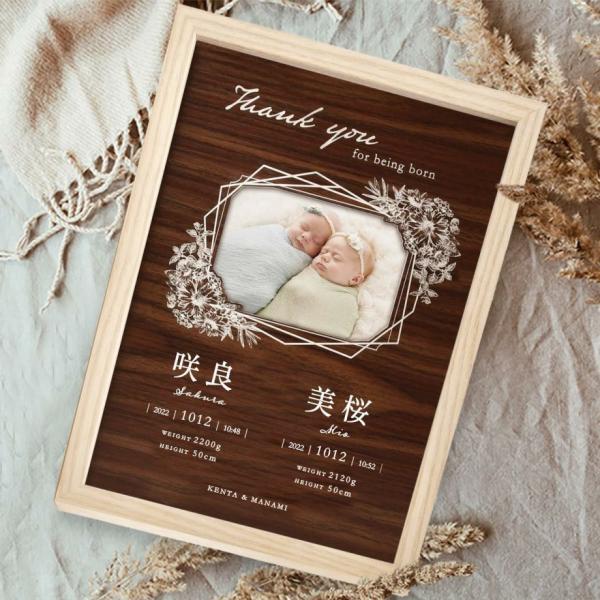 出産祝い 出産内祝い 誕生祝い 命名書 命名書オーダー 誕生記念／二人用 好きな写真を自分でセット！...