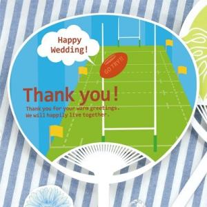 結婚式 披露宴 演出 ギフト お見送りギフト / プチサンクスうちわ ラグビー（30部から）