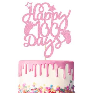 WishFirst 100日 ケーキトッパー キラキラ ケーキトッパー カップケーキ 新生児 ベビー お祝い ケーキ挿入カード 赤ちゃん 100 Da