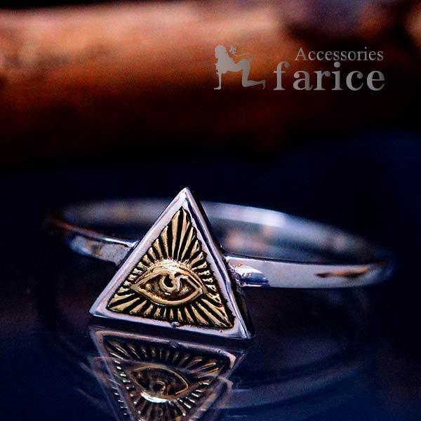 トライアングル プロビデンスの目 秘密結社 フリーメイソン ピラミッド 三角 ゴールド メンズ シル...