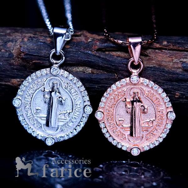 ルード系 キリスト教・聖ベネディクトゥス クリアストーン・縁取りパヴェ装飾 シルバー925 ペンダン...