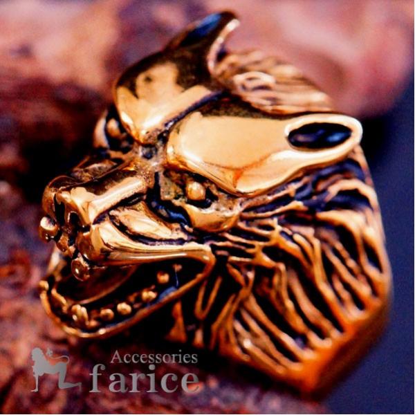 ブラック燻し調仕上げアレンジイエローゴールドコーテイング シャープファングワイルドキラーウルフ(狼)...