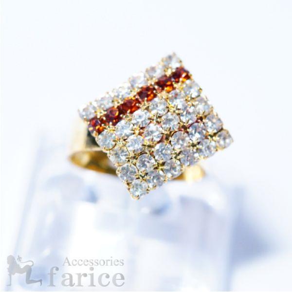 レッドブラウンカラーカットビーズ ライン装飾スクエアデザイン クリアカットビーズ パヴェ風キラキラ装...