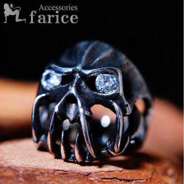 ブリリアントホワイトキュービックジルコニアアイ オープンビッグマウス&amp;シャープファング(牙)デザイン...