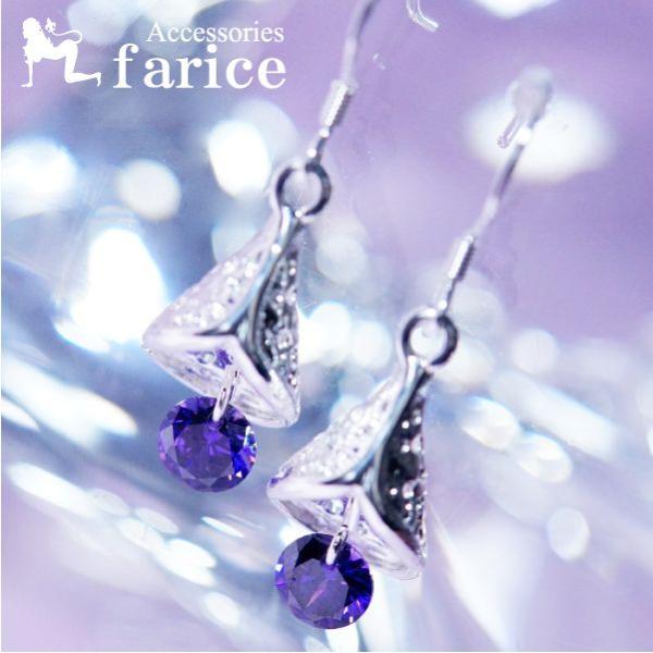 ラウンドブリリアントカット アメジスト ドロップ装飾 透かしドット柄ベル型フラワー(花) エレガント...