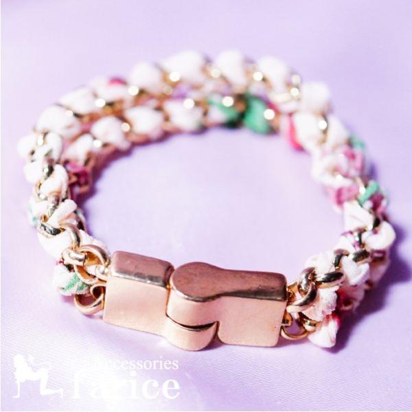 コットン編み込み&amp;ゴールドカラー真円リングパーツ装飾 シンプル&amp;キュートデザイン レディース ブレス...