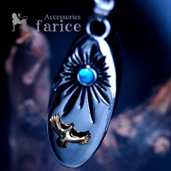 イーグル 鷲 金色立体装飾 ターコイズブルービーズ＆サン(太陽)彫りデザイン 楕円 プレート インデ...