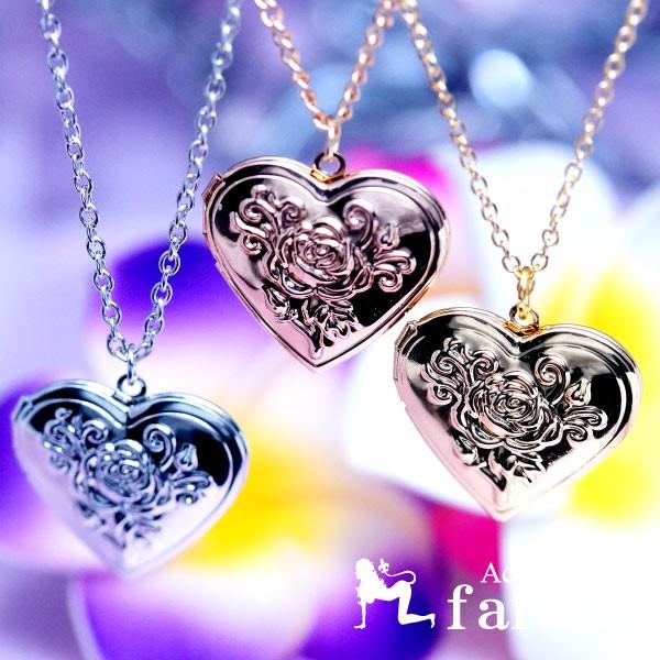 ロケット ペンダント ネックレス レディース ハート バラ ローズ 「ピンクゴールド/イエローゴール...