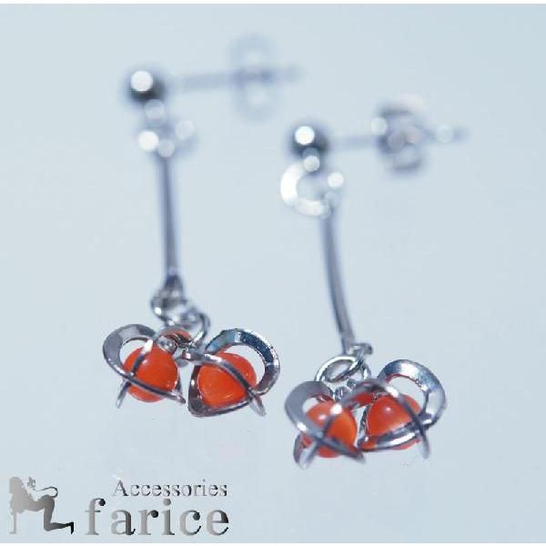 スカーレットカラーダブルキャッツアイ ドロップデザイン スティック型 ジュエリー系スタッドピアス