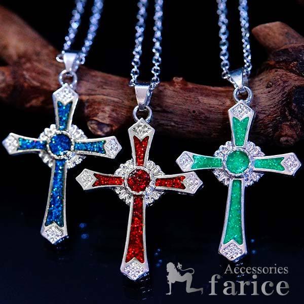 十字架 クロス ケルト ペンダント ネックレス (ブルー/レッド/グリーン)